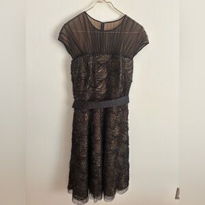 Tadashi Shoji Black Rosette Elegant Evening Dress